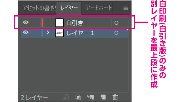 白印刷(白引き版)のみの別レイヤーを最上段に作成する